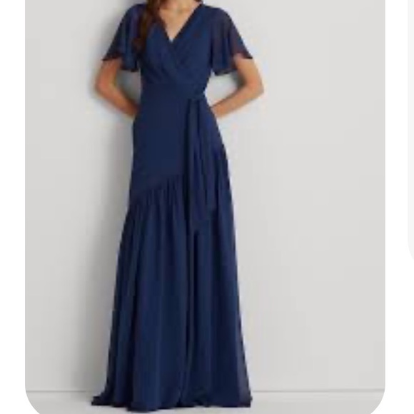 Lauren Ralph Lauren Crinkled Georgette Gown - Picture 8 of 15